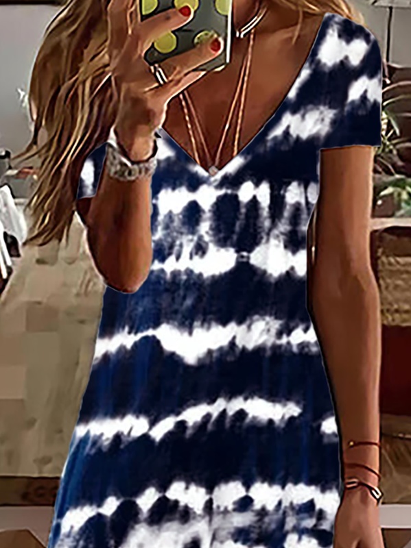 Plus size Casual V neck Short Sleeve Handmade Dress