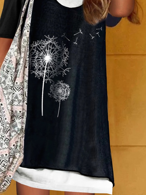 Loosen Dandelion Casual Short Sleeve Knit Handmade Dress