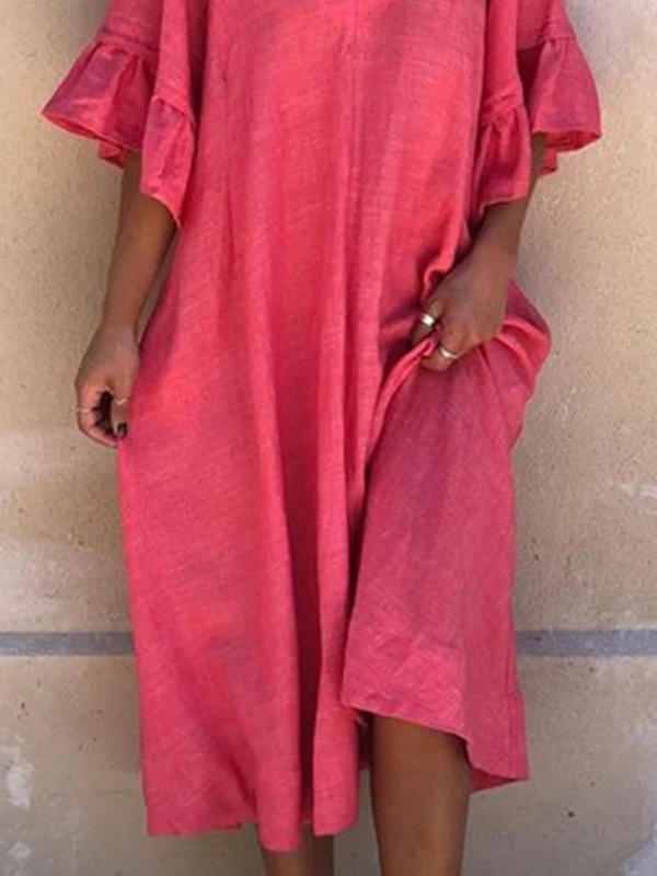 Plain V neck Casual Handmade Dress