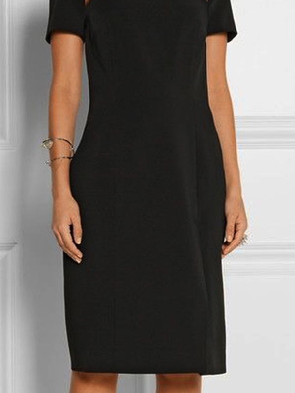 Cut Outs Plain Short Sleeve Casual Tunic Handmade Dress