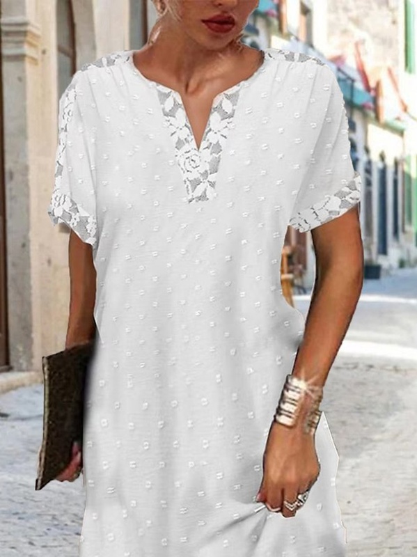 Plain Lace Casual Loose Handmade Dress