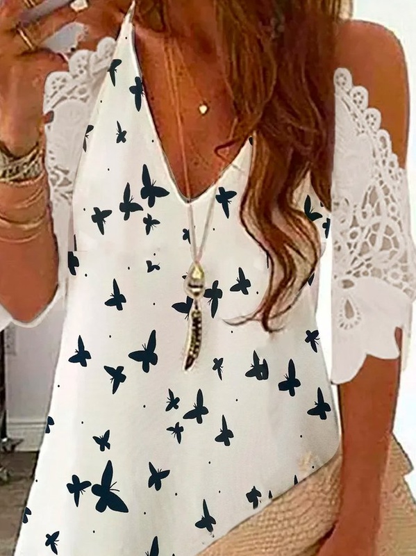 V Neck Paneled Cotton Blend Half Sleeve Weaving Handmade Dress