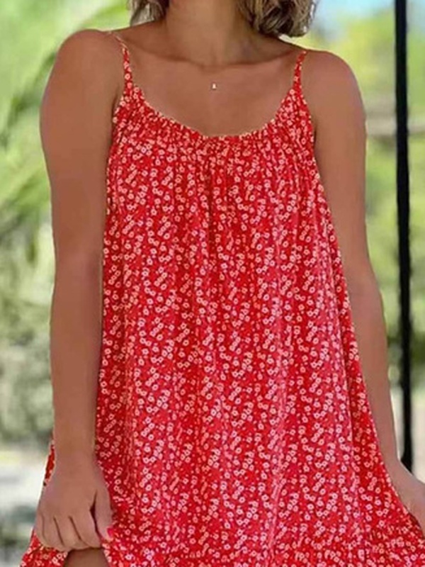 Spaghetti Floral Loose Vacation Handmade Dress