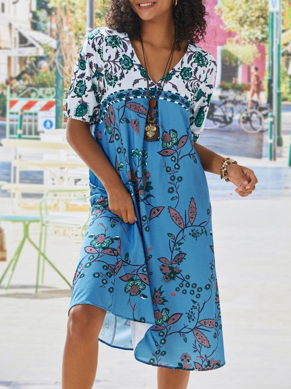 Vintage Boho Holiday Casual Half Sleeve Shift Casual Weaving Handmade Dress