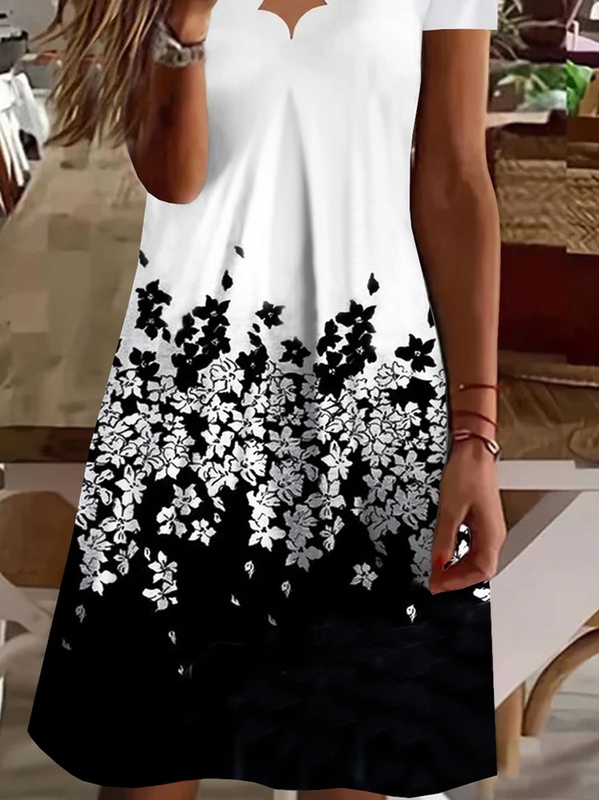 Floral Loosen Casual Short Sleeve Knit Handmade Dress