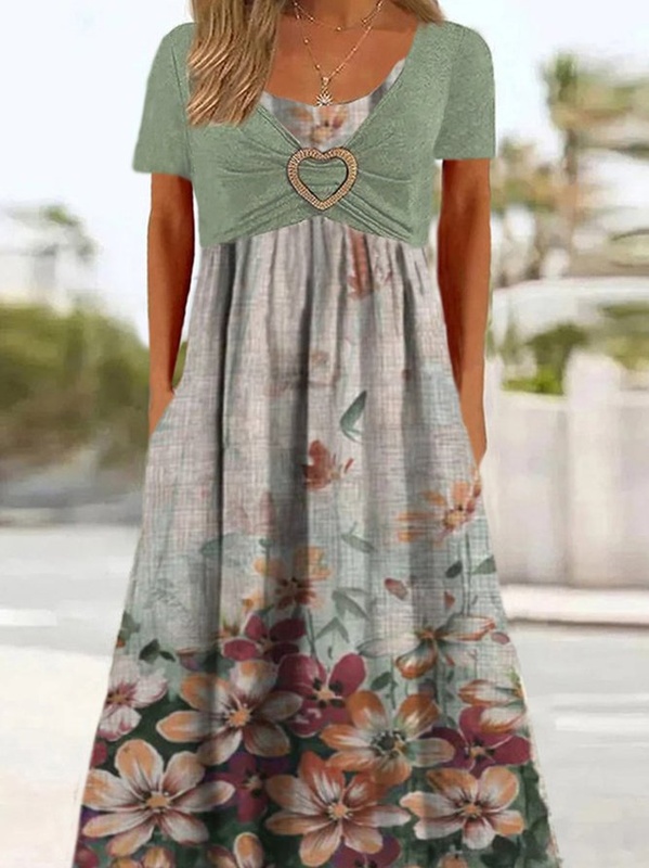 Casual Others Green Floral Handmade Dress
