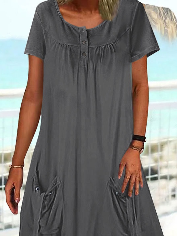Shirt Collar Casual Loose Handmade Dress