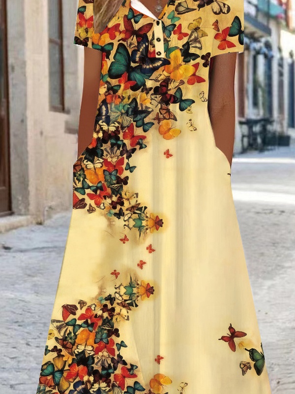 Butterfly Casual Buckle Jersey Handmade Dress