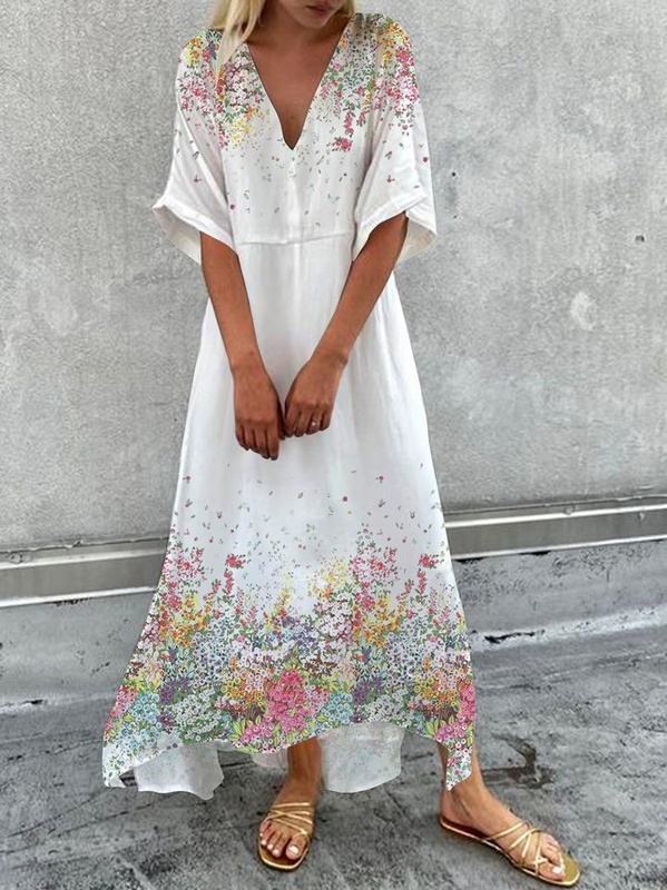 Floral V Neck Casual Handmade Dresses