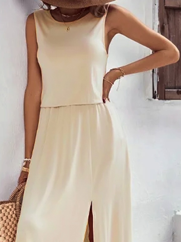 Jersey Casual Plain Loose Handmade Dress