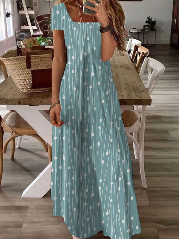 Square Neck Loose Casual Handmade Dress