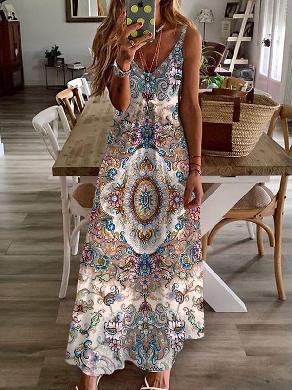 Casual V Neck Loose Handmade Dress