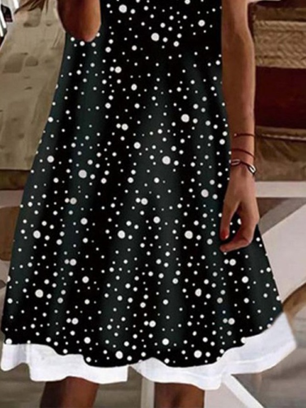 Casual Polka Dots Loosen Crew Neck Short Sleeve Knit Handmade Dress