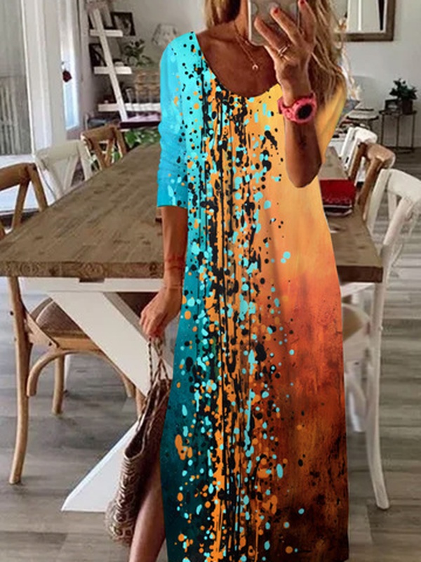 Women Casual Abstract Autumn Natural Daily Loose Jersey Regular Medium