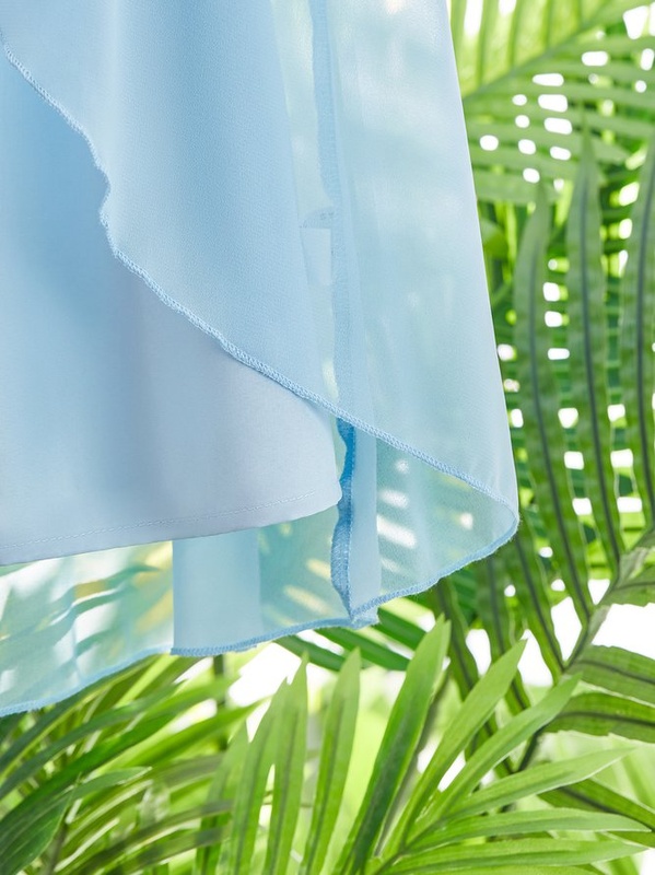 Ladies Loosen Lace Chiffon Elegant Lightblue Handmade Dress Two Piece Set