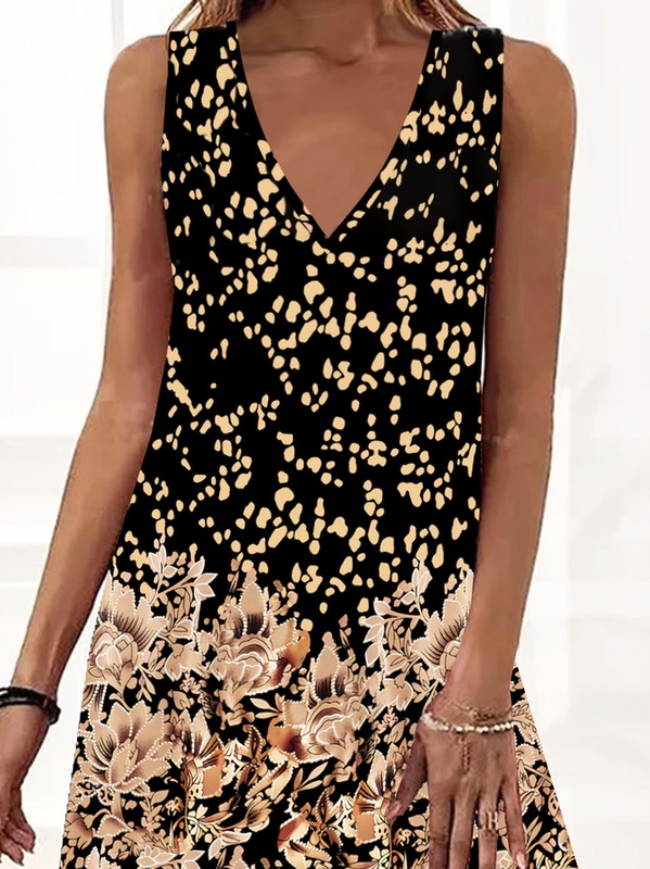 Floral V Neck Casual Loose Handmade Dress