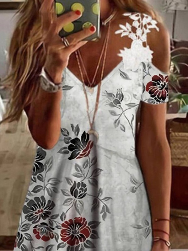 Floral V Neck Fit Jersey Shorts