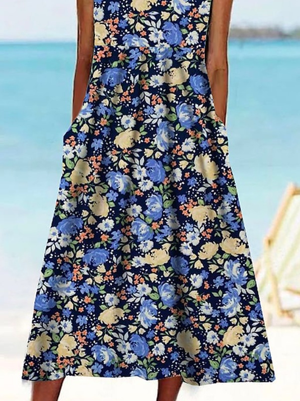 Floral Casual Jersey Loose Handmade Dress