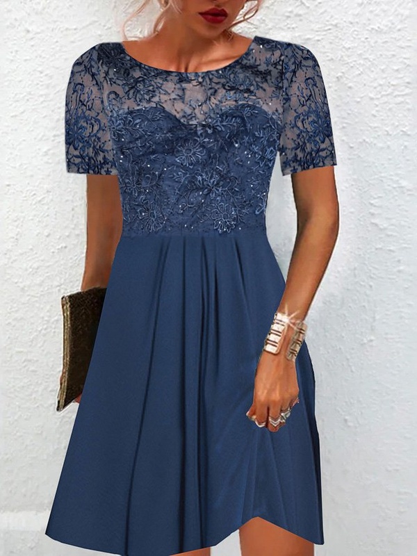 Regular Fit Polyester Cotton Crew Neck Handmade Dress