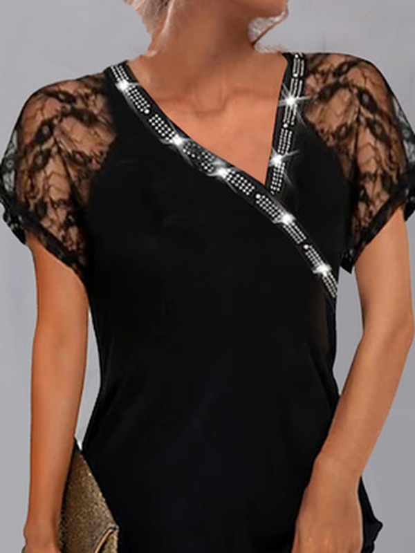 V Neck Split Joint Casual Loose Handmade Dress