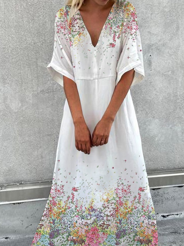 Floral V Neck Casual Handmade Dresses
