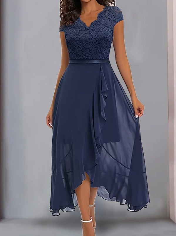 V Neck Split Joint Casual Handmade Dress