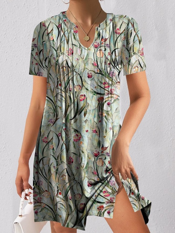 Loose Casual V Neck Handmade Dress