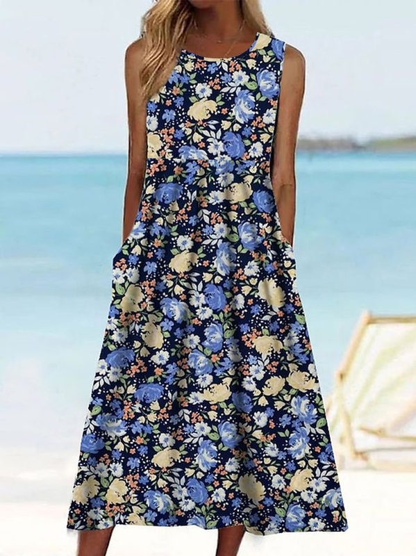 Floral Casual Jersey Loose Handmade Dress