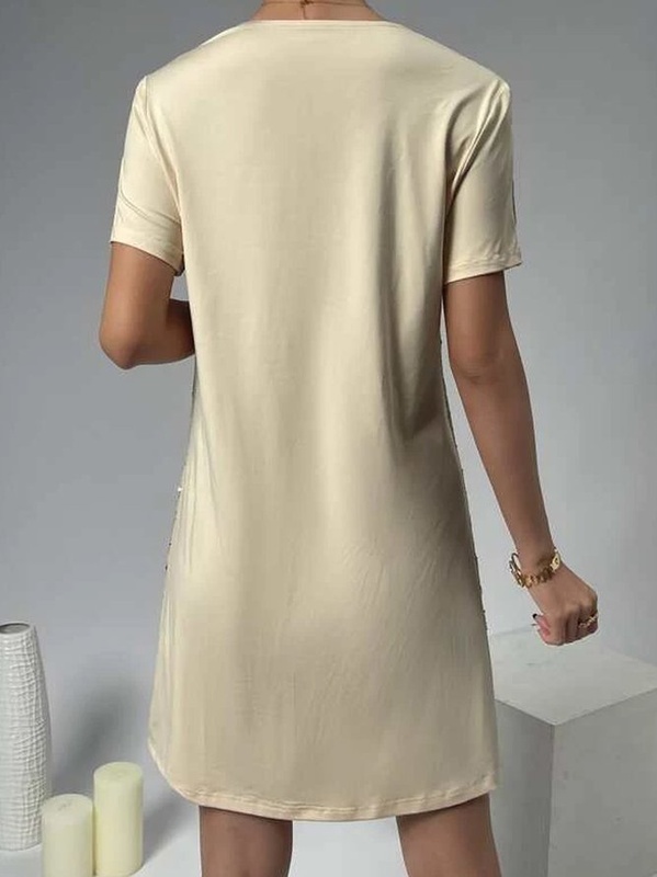 Casual V Neck Plain Loose Handmade Dress