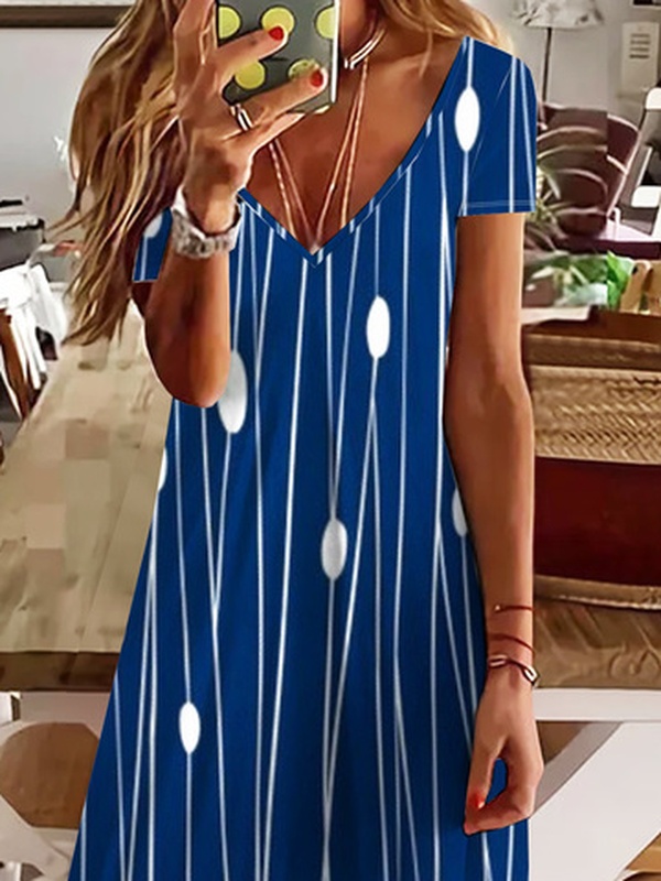 Loose Polka Dots V Neck Jersey Shorts