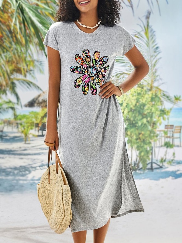 Short Sleeve V Neck Casual Knitting Handmade Dress