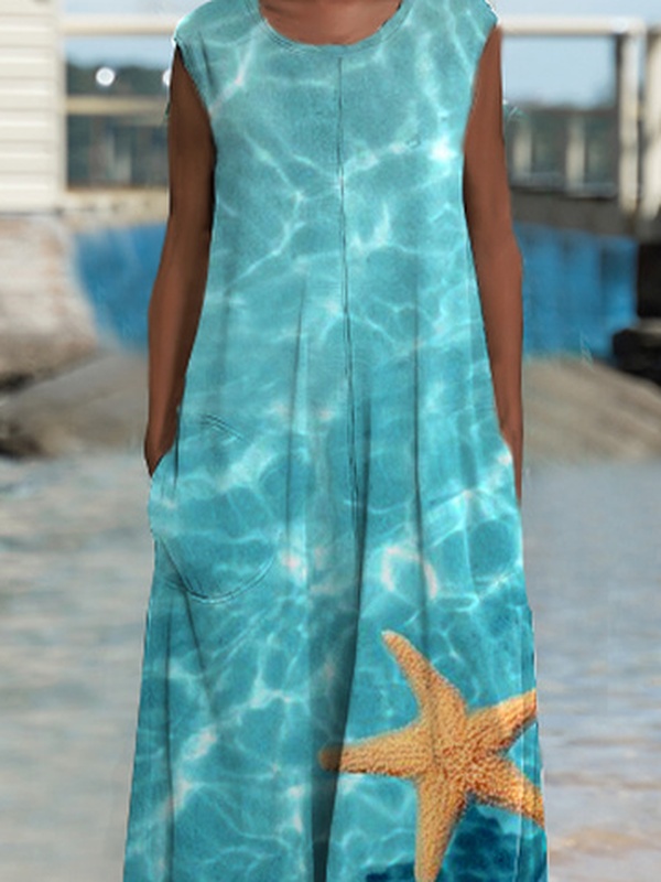 Casual Crew Neck Chevron Handmade Dress