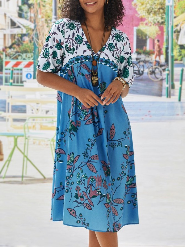 Vintage Boho Holiday Casual Half Sleeve Shift Casual Weaving Handmade Dress