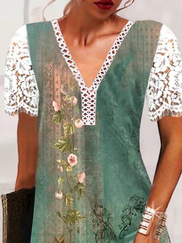 Split Joint Loose Floral Casual Handmade Dress