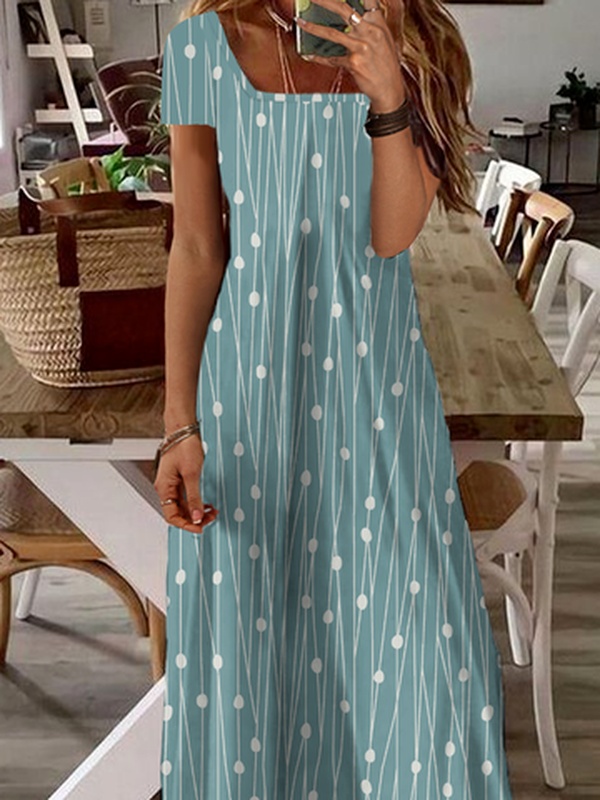 Square Neck Loose Casual Handmade Dress