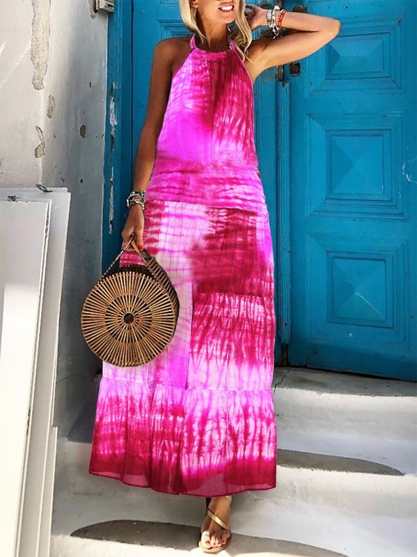 Halter Sleeveless Holiday Ombre tie Dye Weaving Handmade Dress