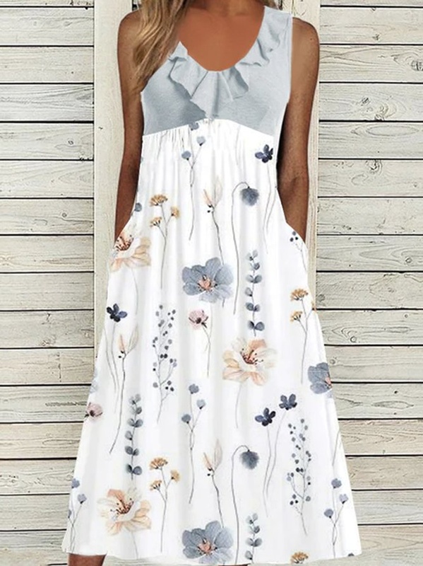 Loose Floral Crew Neck Casual Handmade Dress