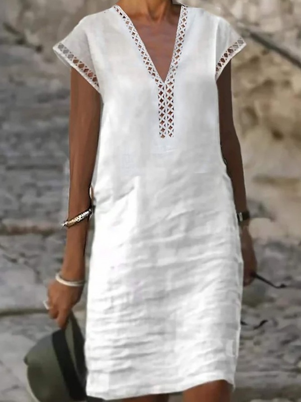 Casual Lace Loose V Neck Handmade Dress