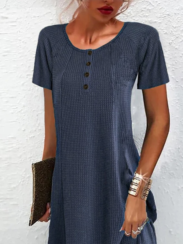 Casual Regular Fit Polyester Cotton Crew Neck Handmade Dress