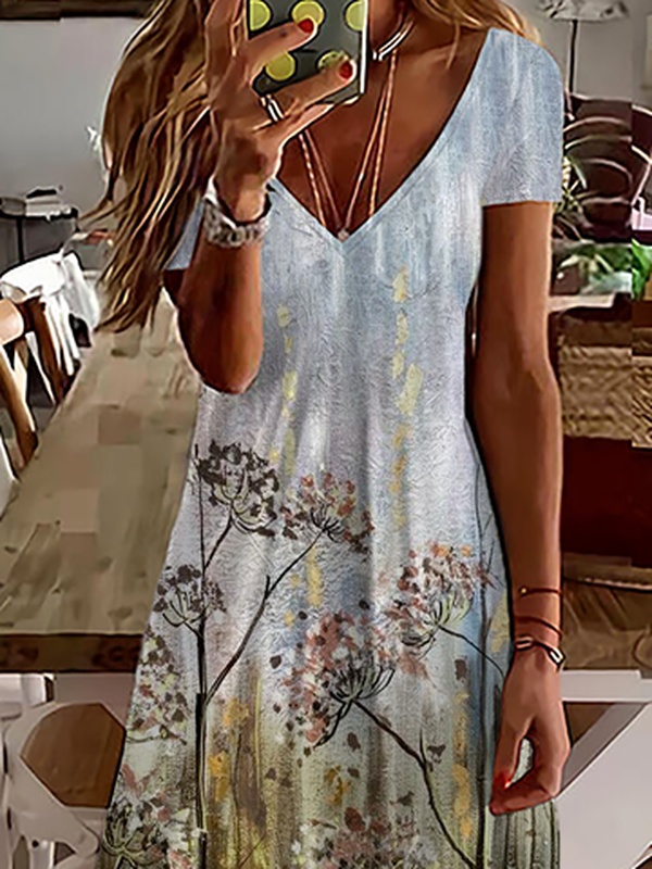 Casual Loose Dandelion Jersey Handmade Dress