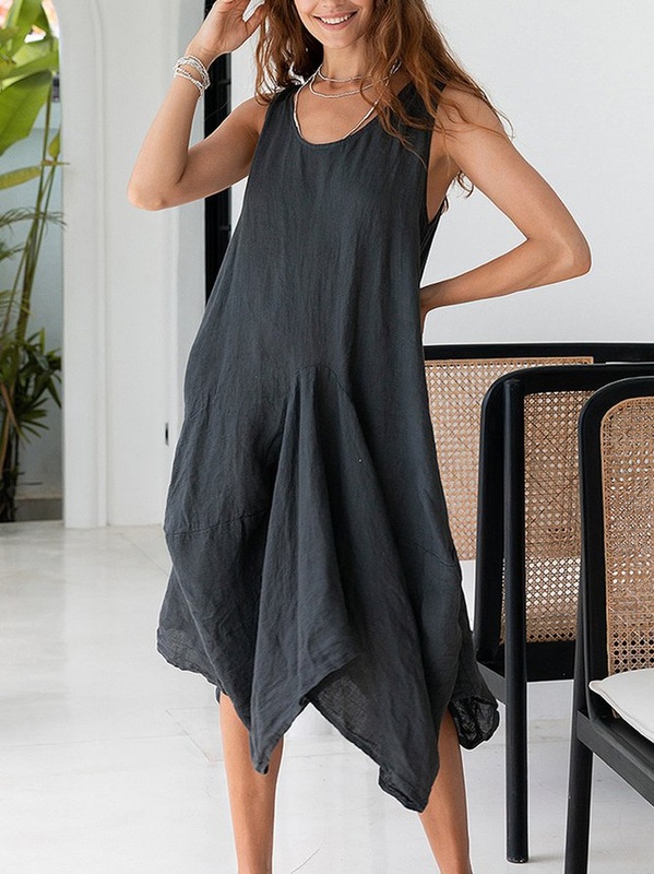 Crew Neck Regular Fit Casual Plain Midi