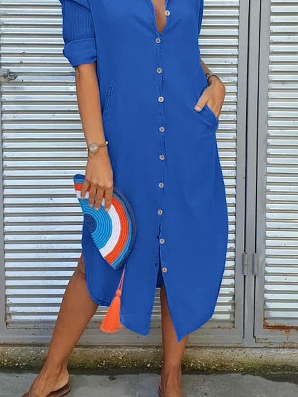 Loose Shirt Collar Casual Handmade Dress