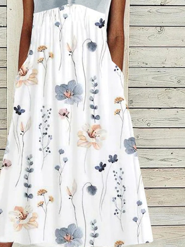 Loose Floral Crew Neck Casual Handmade Dress