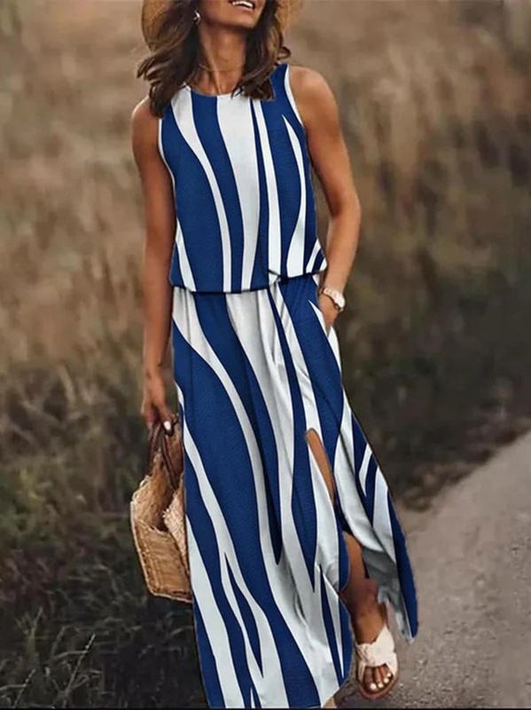 Abstract Loose Casual Crew Neck Handmade Dress