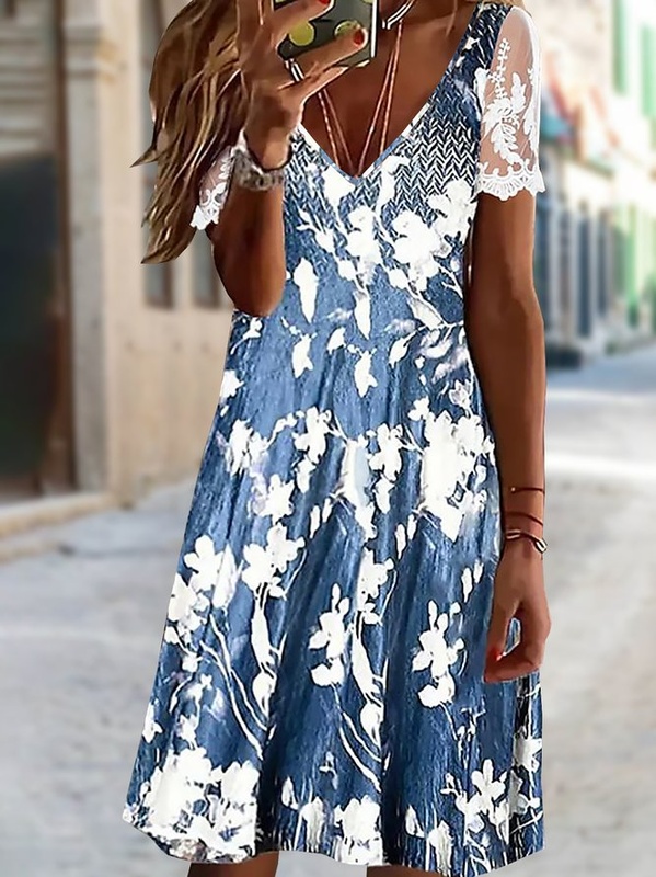 Lace Loose Jersey Casual Handmade Dress