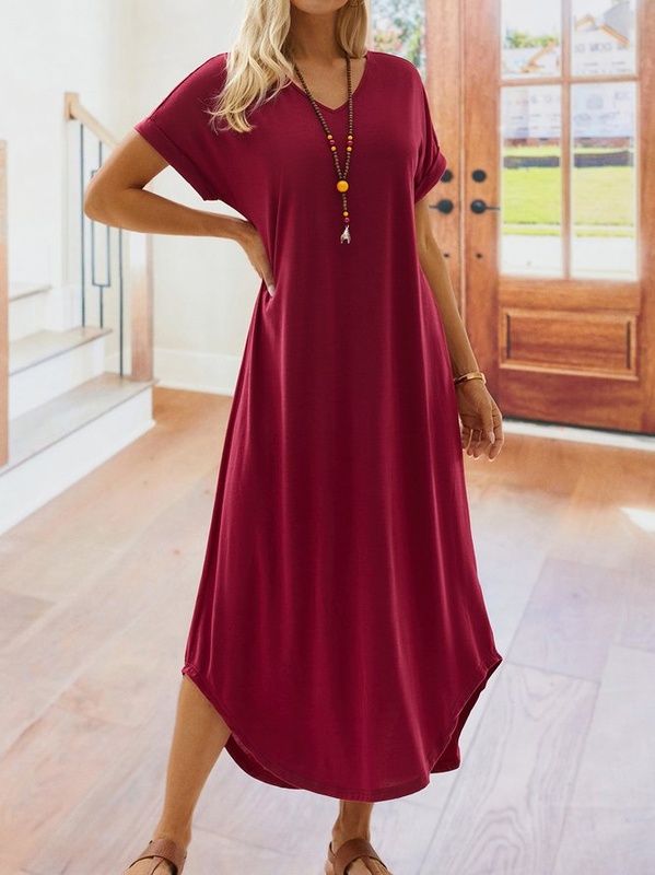 Casual Solid Short Sleeve Knitting Handmade Dress