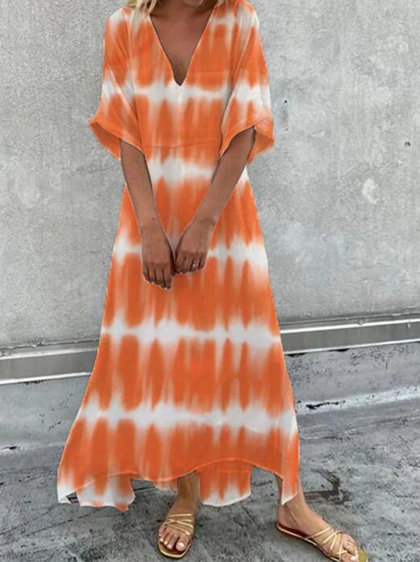 Regular Fit V Neck Short Sleeve Woven Handmade Dress