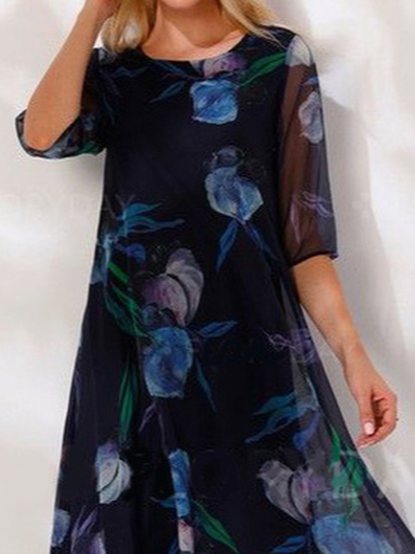 Crew Neck Loose Casual Handmade Dress