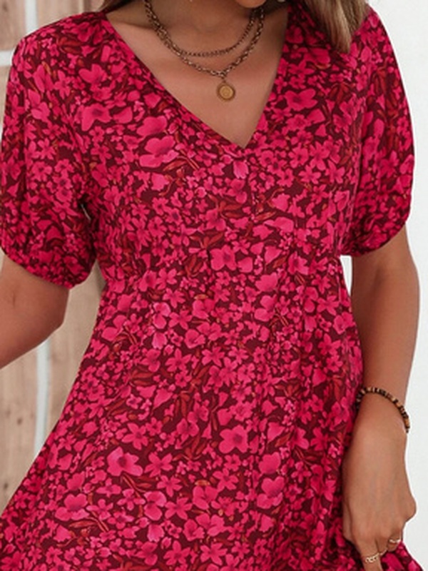 Printing V Neck Loose Casual Handmade Dress