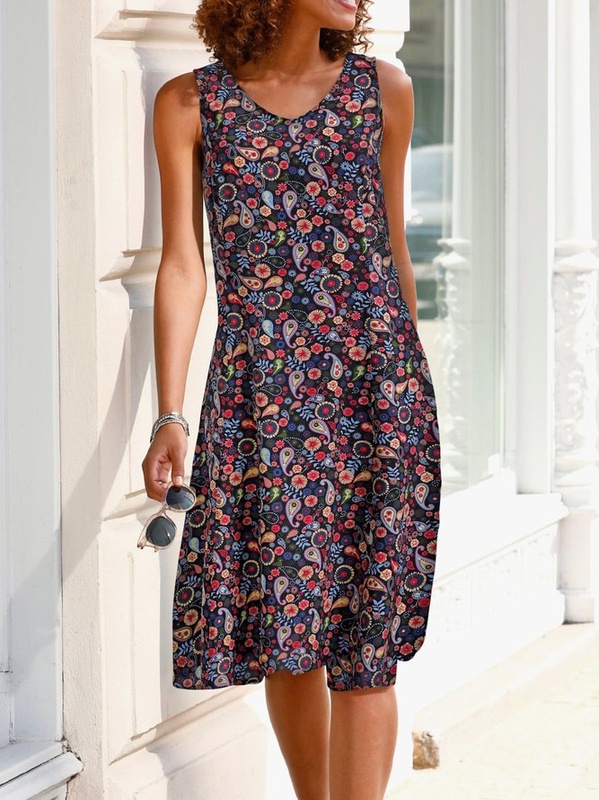 Vacation Paisley Loose Jersey Handmade Dress